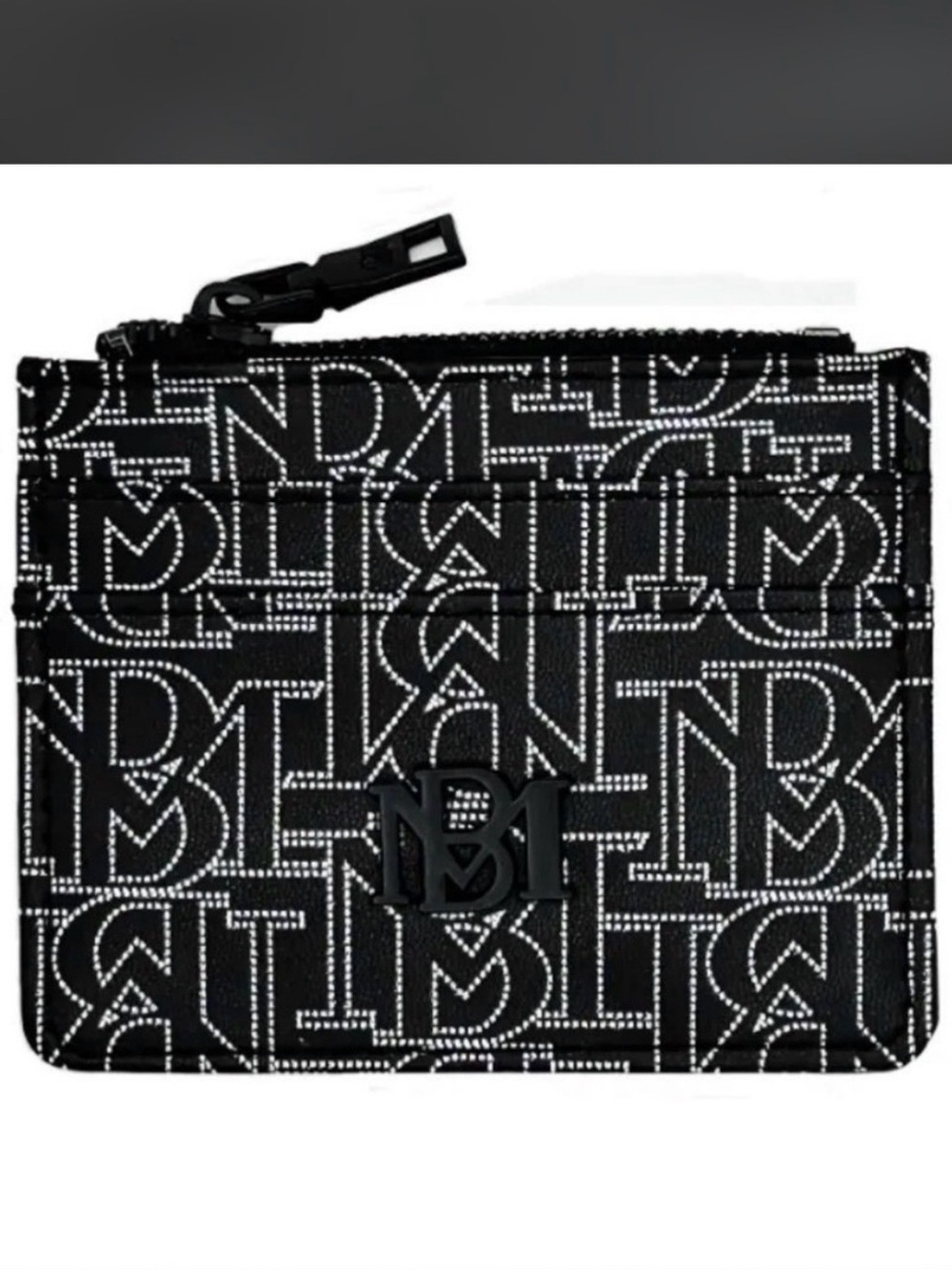 2PCS Badgley Mischka Black and White Monogram Zip Card Case